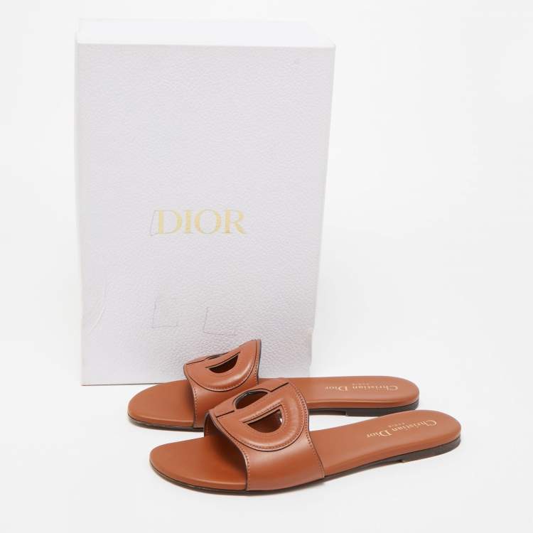 Pre Owned Dior Tan Leather Slide Sandals Size 38.5