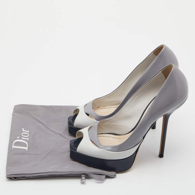 Pre Owned Dior Tri Color Patent Leather Peep Toe Platform Pumps Size 37.5