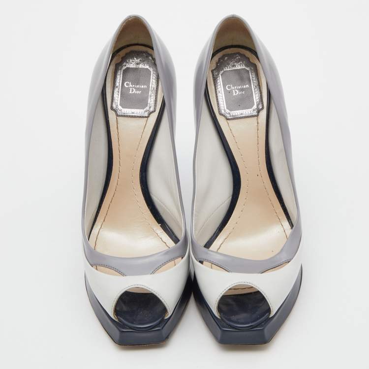 Pre Owned Dior Tri Color Patent Leather Peep Toe Platform Pumps Size 37.5