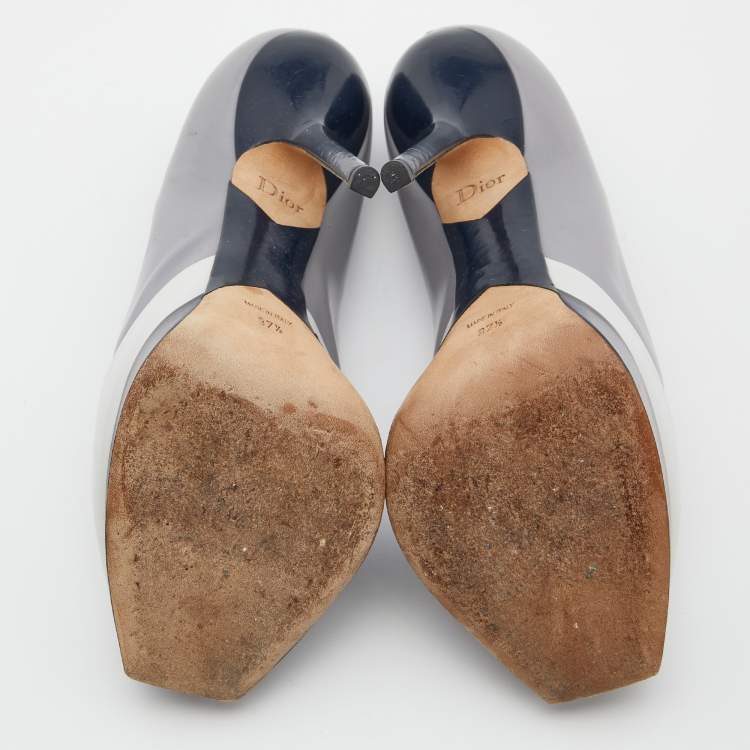 Pre Owned Dior Tri Color Patent Leather Peep Toe Platform Pumps Size 37.5