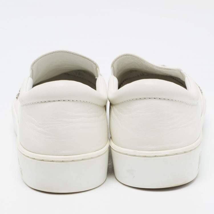 Pre Owned Dior White Leather and Canvas Crystal Embellished Slip On Sneakers Size 39