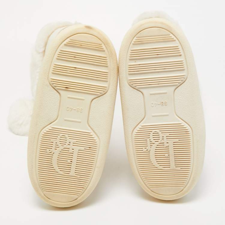 Pre Owned Dior  White Leather and Shearling Snow Boots Size 38-40 