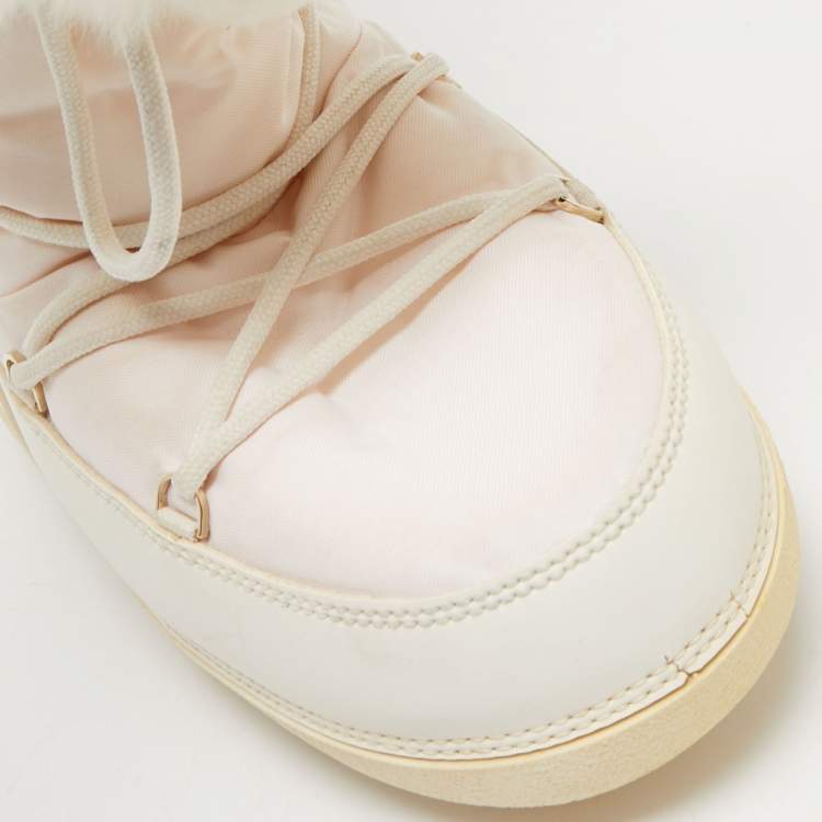 Pre Owned Dior  White Leather and Shearling Snow Boots Size 38-40 