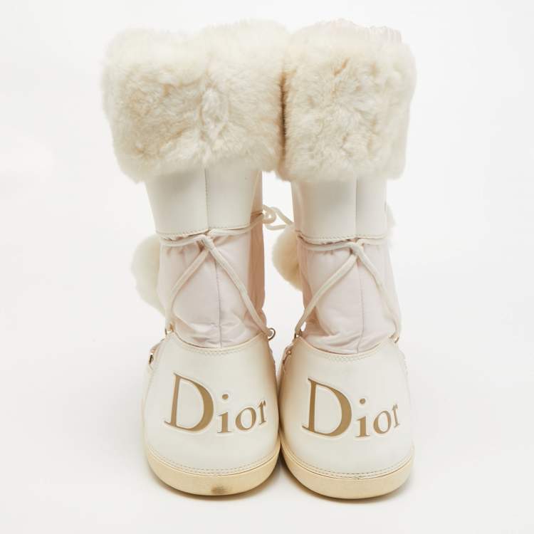 Pre Owned Dior  White Leather and Shearling Snow Boots Size 38-40 