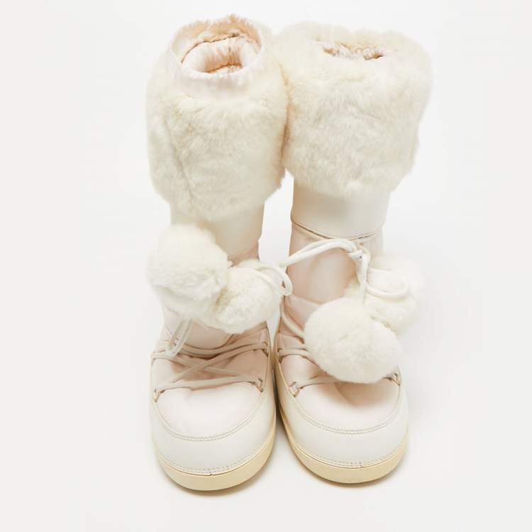 Pre Owned Dior  White Leather and Shearling Snow Boots Size 38-40 