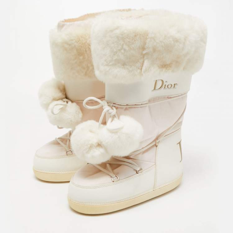 Dior White Leather and Shearling Snow Boots Size 38-40 Dior