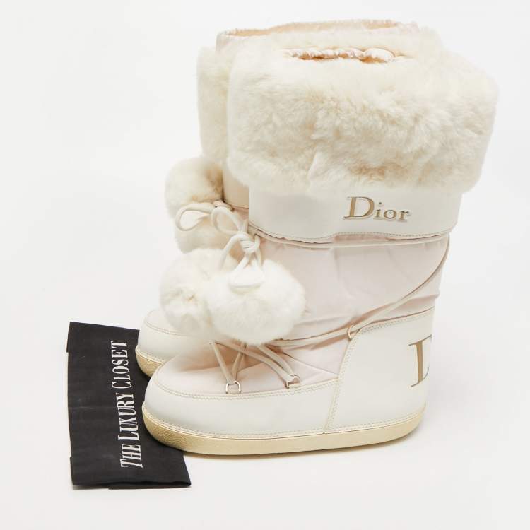 Pre Owned Dior  White Leather and Shearling Snow Boots Size 38-40 