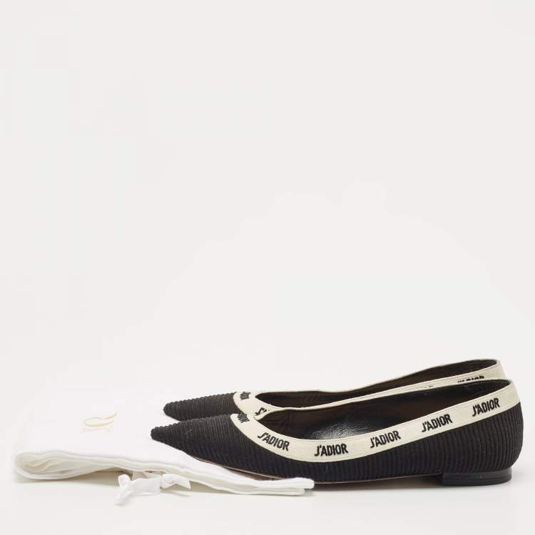 Pre Owned Dior Black/White Canvas J'adior Ballet Flats Size 38 