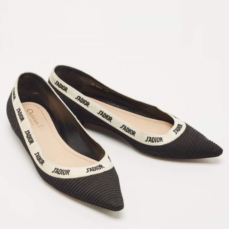 Pre Owned Dior Black/White Canvas J'adior Ballet Flats Size 38 