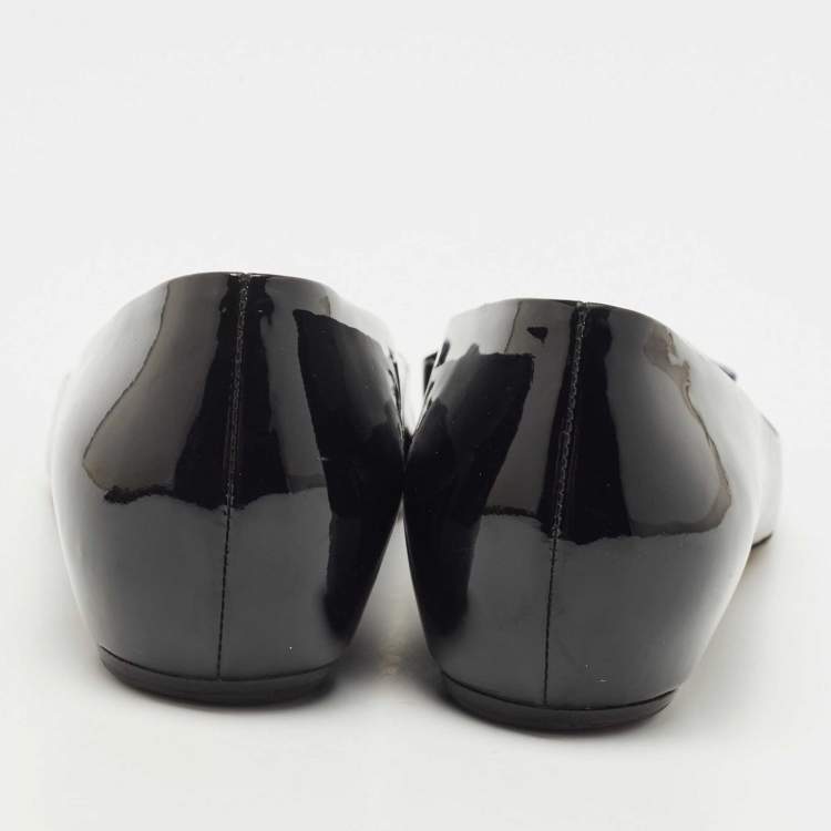 Pre Owned Dior Black Patent Pointed Toe Bow Ballet Flats Size 36