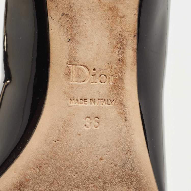 Pre Owned Dior Black Patent Pointed Toe Bow Ballet Flats Size 36