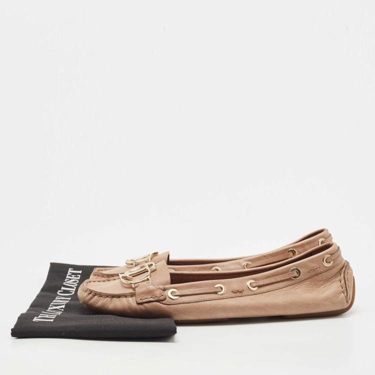 Pre Owned Dior Light Brown Leather CD Slip On Loafers Size 41