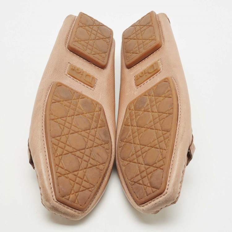Pre Owned Dior Light Brown Leather CD Slip On Loafers Size 41