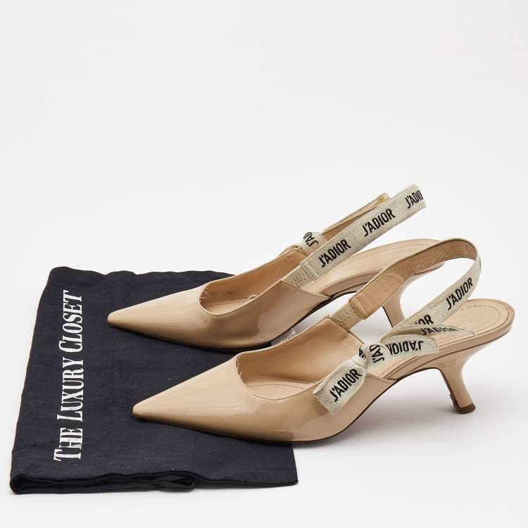 Pre Owned Dior Beige Patent Leather J'adior Slingback Pumps Size 40