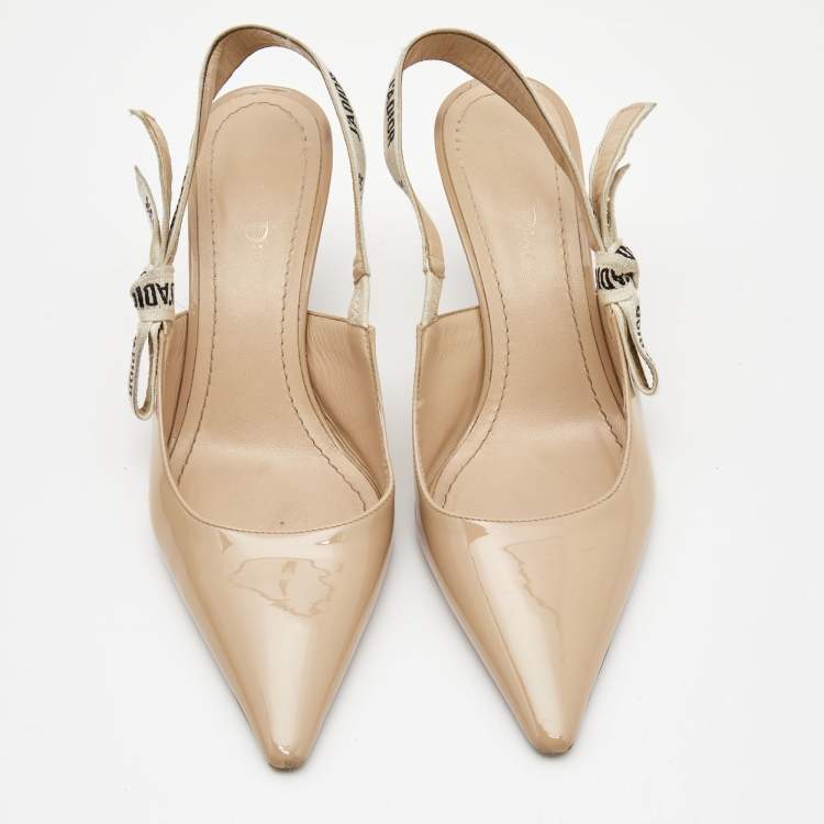 Pre Owned Dior Beige Patent Leather J'adior Slingback Pumps Size 40