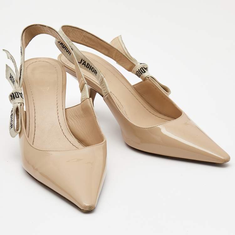 Pre Owned Dior Beige Patent Leather J'adior Slingback Pumps Size 40