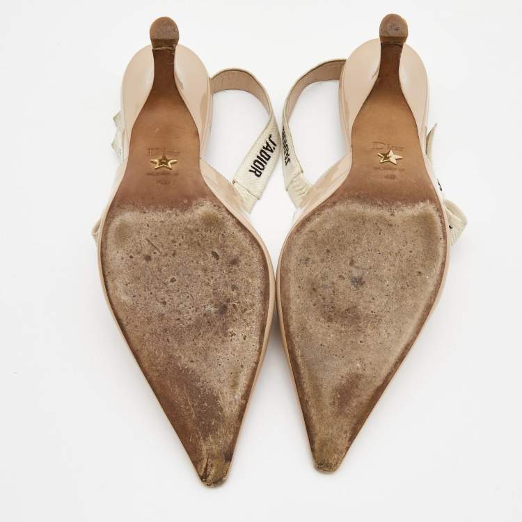 Pre Owned Dior Beige Patent Leather J'adior Slingback Pumps Size 40