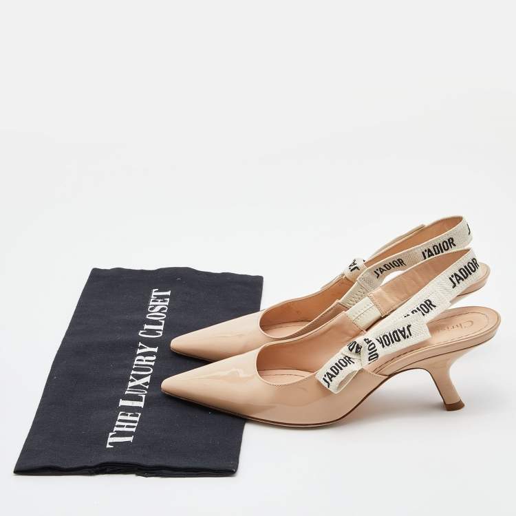 Pre Owned Dior Beige Patent Leather J'adior Slingback Pumps Size 36