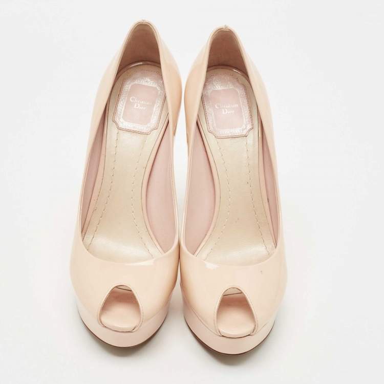 Pre Owned Dior Light Pink Patent Leather Peep Toe Cannage Heel Platform Pumps Size 37.5