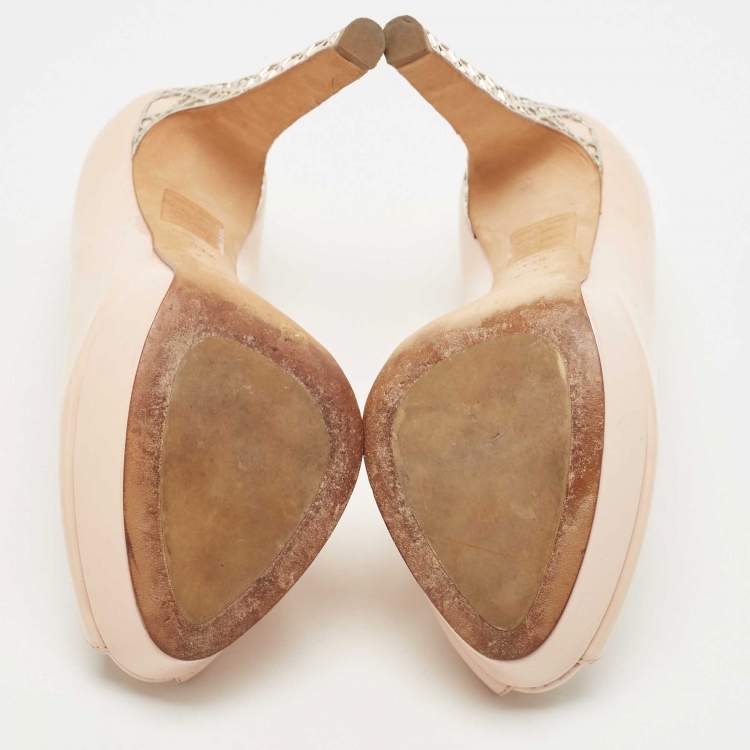 Pre Owned Dior Light Pink Patent Leather Peep Toe Cannage Heel Platform Pumps Size 37.5