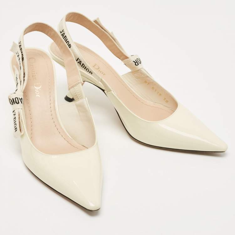 Pre Owned Dior Cream Patent Leather J'adior Slingback Pumps Size 38