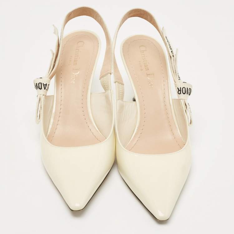 Pre Owned Dior Cream Patent Leather J'adior Slingback Pumps Size 38