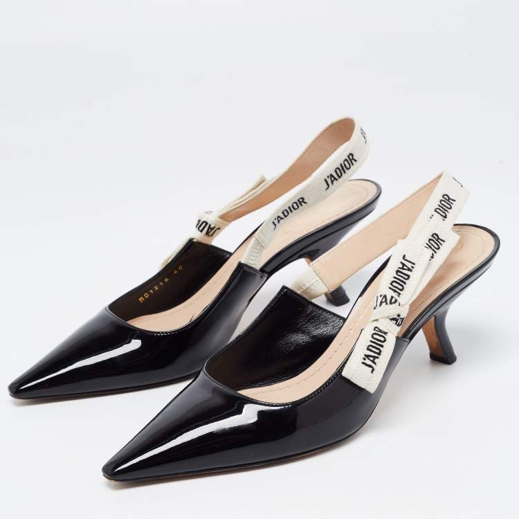 Pre Owned Dior Black Patent Leather J'adior Slingback Pumps Size 40