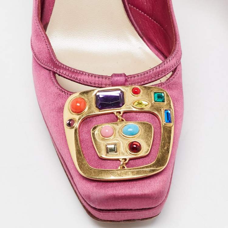 Pre Owned Dior Purple Satin Crystal Embellished Slingback Pumps Size 36