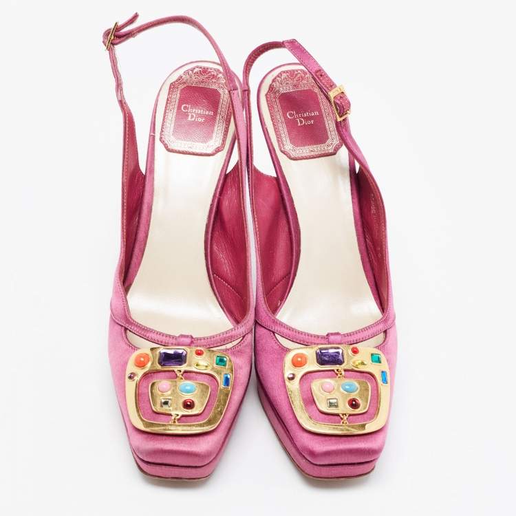 Pre Owned Dior Purple Satin Crystal Embellished Slingback Pumps Size 36