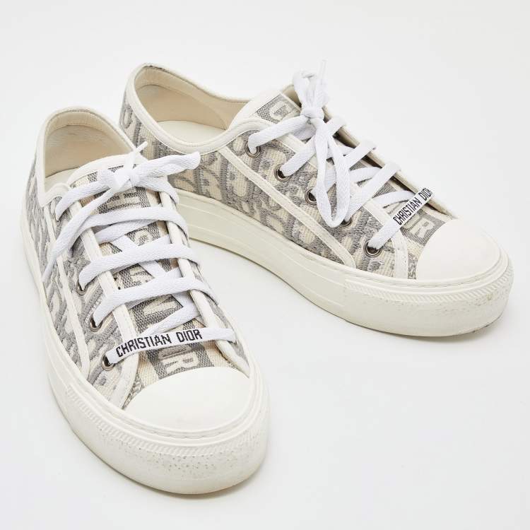 مملوكة مسبقًا Dior GRey/White Canvas Walk'n'Dior  Low Top Sneakers Size 36