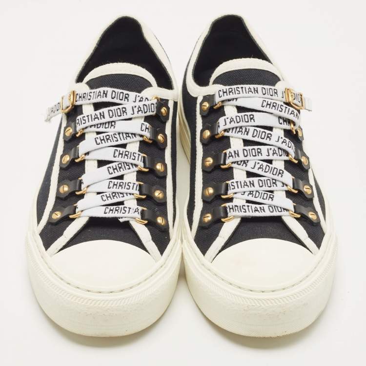 Pre Owned Dior Black/White Canvas Walk'n'Dior Low Top Sneakers Size 38