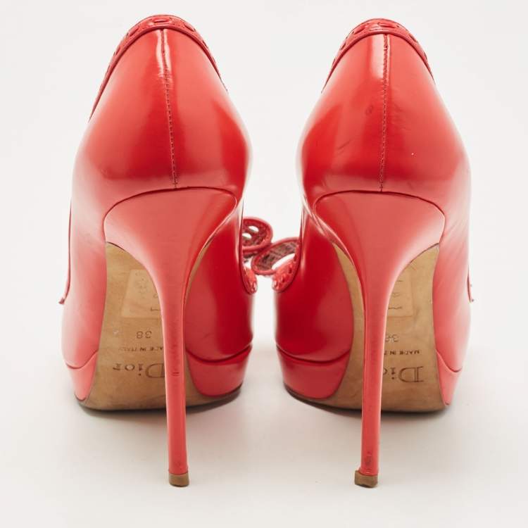 Pre Owned Dior Pink Leather Cannage Bow Peep Toe Platform Pumps Size 38