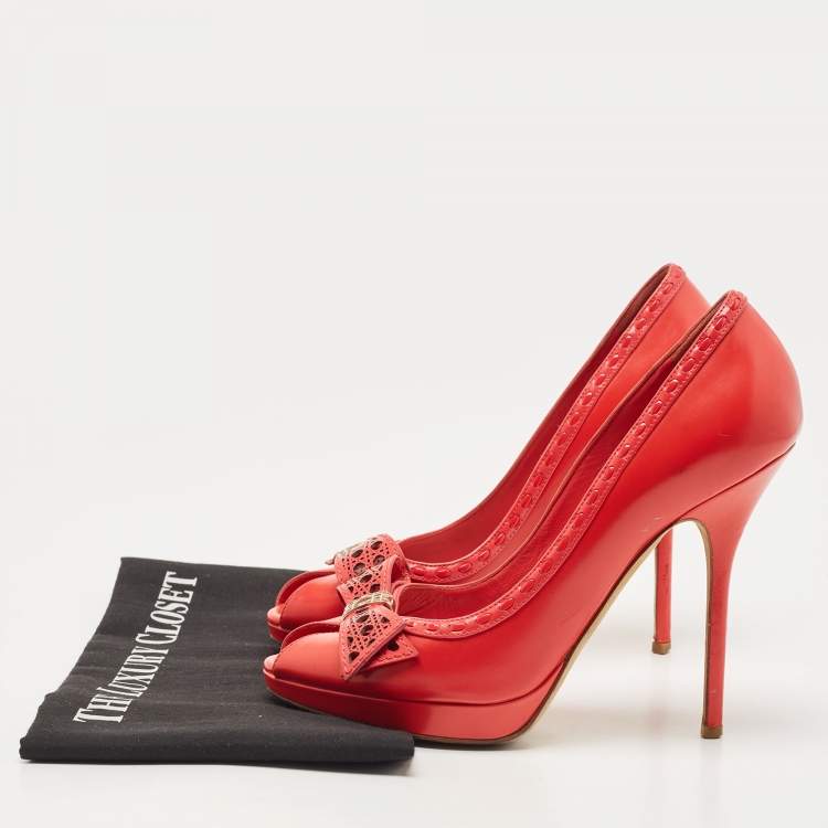 Pre Owned Dior Pink Leather Cannage Bow Peep Toe Platform Pumps Size 38