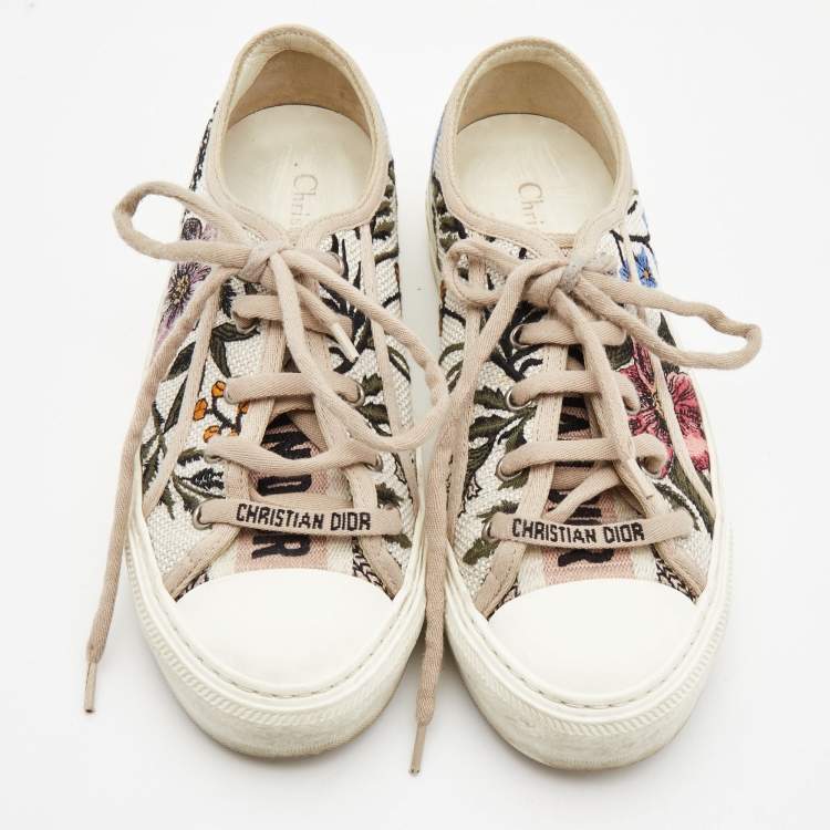 Pre Owned Dior White Embroidered Canvas Walk'n'Dior Sneakers Size 36