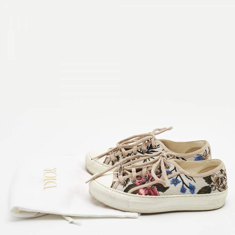 Pre Owned Dior White Embroidered Canvas Walk'n'Dior Sneakers Size 36
