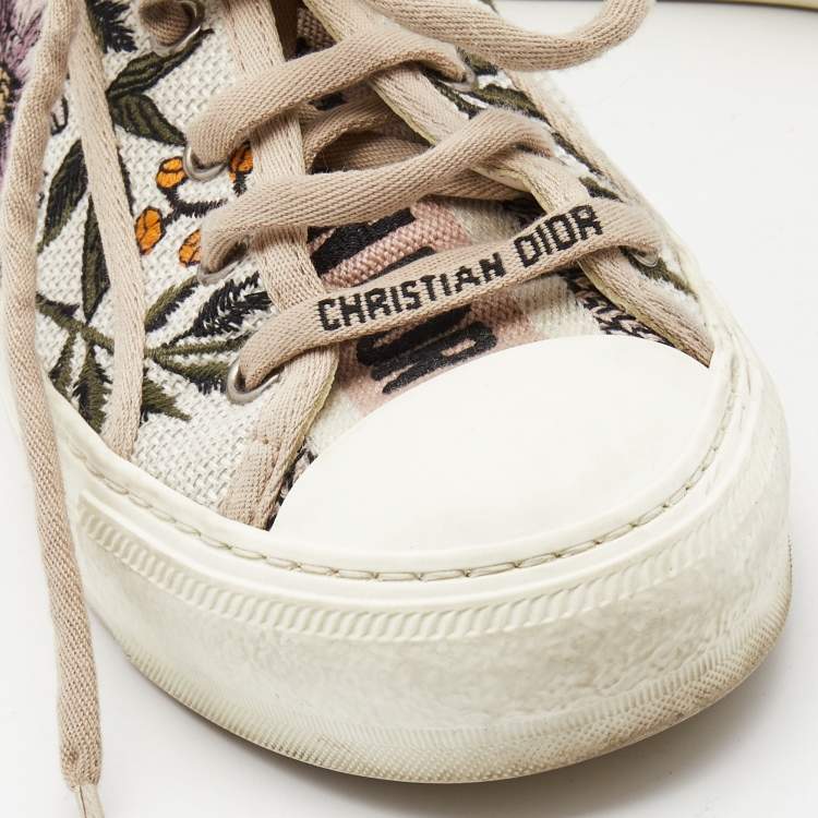 Pre Owned Dior White Embroidered Canvas Walk'n'Dior Sneakers Size 36