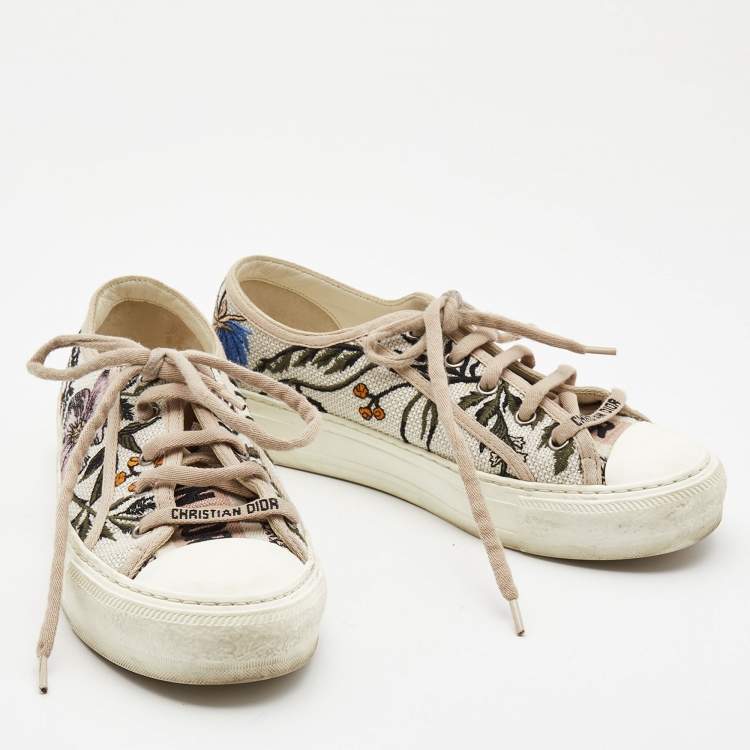 Pre Owned Dior White Embroidered Canvas Walk'n'Dior Sneakers Size 36