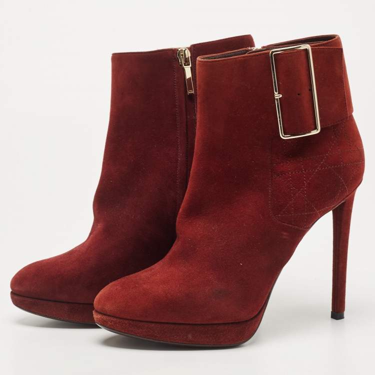 Pre Owned Dior Brown Suede Buckle Detail Ankle Booties Size 37.5