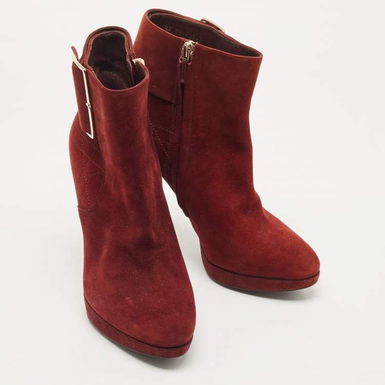 Pre Owned Dior Brown Suede Buckle Detail Ankle Booties Size 37.5