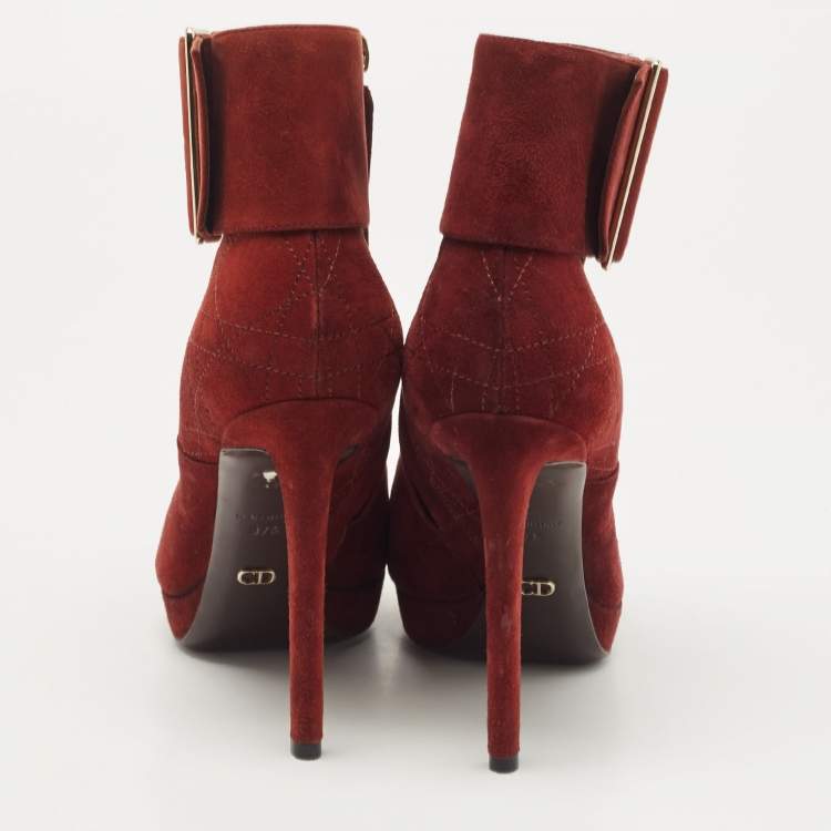 Pre Owned Dior Brown Suede Buckle Detail Ankle Booties Size 37.5
