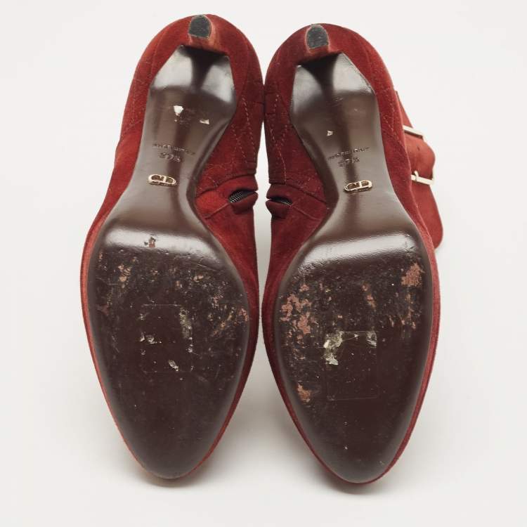 Pre Owned Dior Brown Suede Buckle Detail Ankle Booties Size 37.5