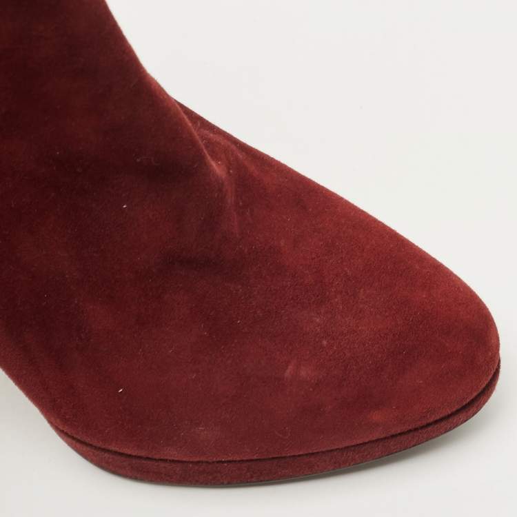 Pre Owned Dior Brown Suede Buckle Detail Ankle Booties Size 37.5