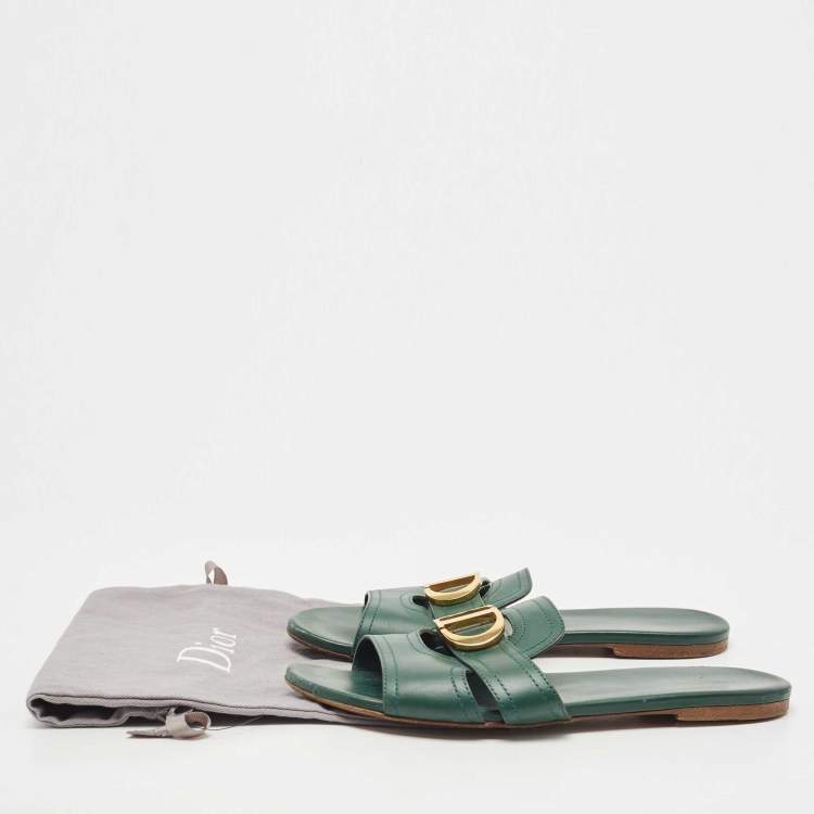Pre Owned Dior Green Leather Montaigne Flat Slides Size 38