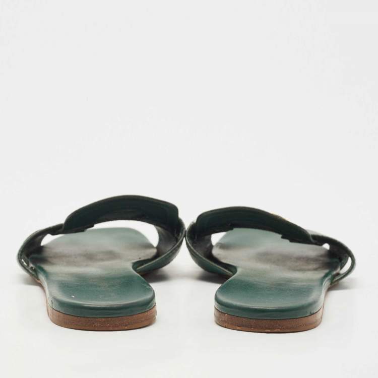 Pre Owned Dior Green Leather Montaigne Flat Slides Size 38