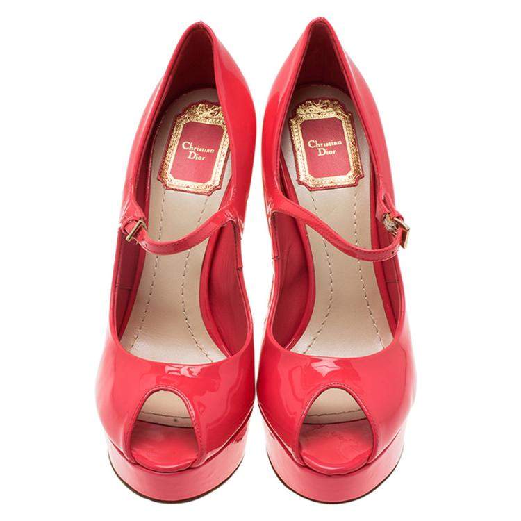 Pre Owned Dior Pink Patent Miss Dior Peep Toe Platform Pumps Size 37