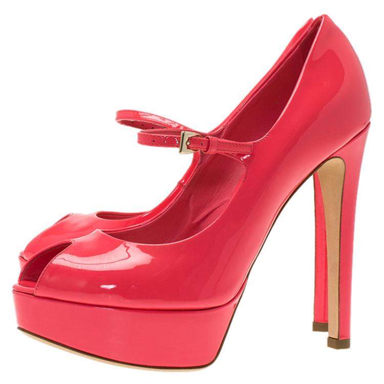 Pre Owned Dior Pink Patent Miss Dior Peep Toe Platform Pumps Size 37
