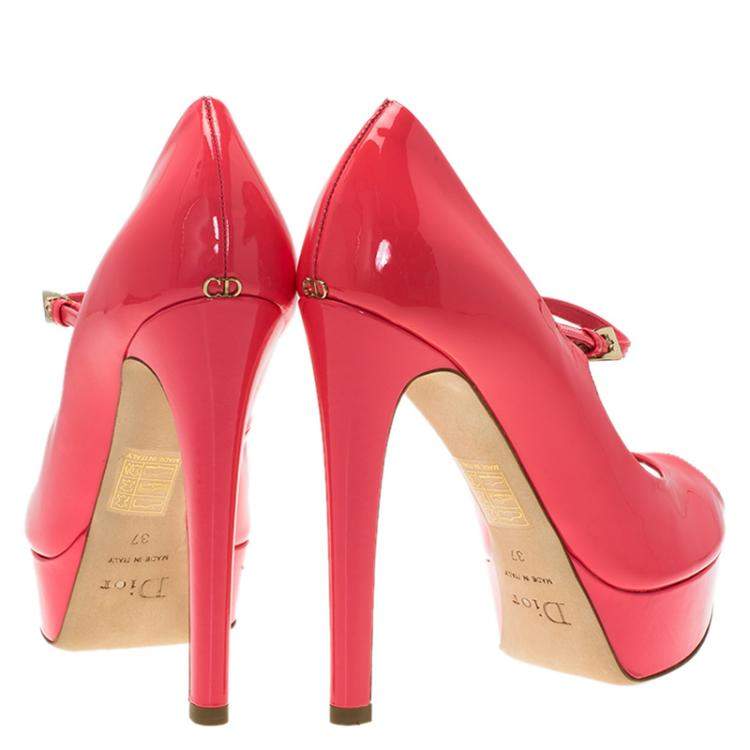 Pre Owned Dior Pink Patent Miss Dior Peep Toe Platform Pumps Size 37
