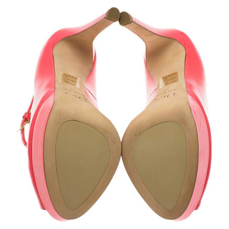 Pre Owned Dior Pink Patent Miss Dior Peep Toe Platform Pumps Size 37