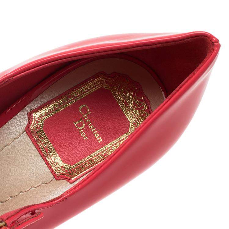 Pre Owned Dior Pink Patent Miss Dior Peep Toe Platform Pumps Size 37