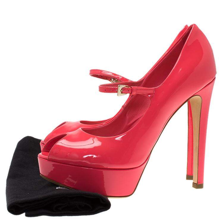 Pre Owned Dior Pink Patent Miss Dior Peep Toe Platform Pumps Size 37